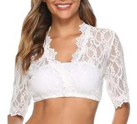 FFWTPY Camisetas Manga Corta Mujer Blusa Elegante con Cuello en V Sexy de Dirndl Blanca Encaje Blusas Verano Oktoberfest Tradicional Tops para Fiestas (Blanco/S)
