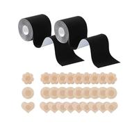 FFWTPY Cinta de Pecho Sujetador Levantamiento de Senos Boob Tape Cinta Adhesiva Push Up Sujetador Pegatinas Espalda Descubierta sin Tirantes de 30pcs Cubre Pezones para Copa A-E (Negro)