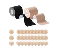 FFWTPY Cinta de Pecho Sujetador Levantamiento de Senos Boob Tape Cinta Adhesiva Push Up Sujetador Pegatinas Espalda Descubierta sin Tirantes de 30pcs Cubre Pezones para Copa A-E (Beige+Negro)