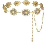 FFWTPY Cinturón Cadena Medallones Florales Estilo Bohemio Ajustable Decorativo Elegante Mujer Accesorios Vestir Fiesta (Dorado A)