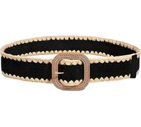 FFWTPY Cinturón de Tela Trenzada con Hebilla de Madera Cinturón Ancho Ajustable para Mujer Accesorio Bohemio y Elegante para Jeans y Vestidos