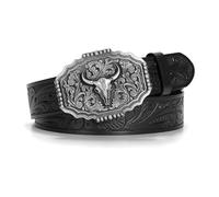 FFWTPY Cinturón Hombre Cuero Tamaño Ajustable Vaquero Occidental Hebilla Floral Grabada Relieve Vintage 105CM