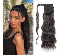 FFWTPY Cola Cabello Ondulado Extensión Rizada Coleta Postiza Larga Envolvente Clip Extensiones Naturales Pelo Sintético 60cm (Negro)