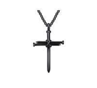 FFWTPY Colgante Cruz Negra Estilo Clavos Acero Inoxidable Cadena Gruesa Collar Religioso Hombre Joyería Gótica