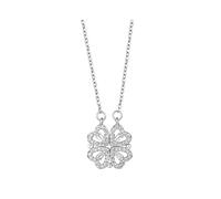 FFWTPY Collar de Mujer Colgante Trébol de Cuatro Hojas Amor Colgante de Corazón Joyas de Acero Inoxidable Cadena de Oro para Regalo San Valentín Cumpleaños (Plata)