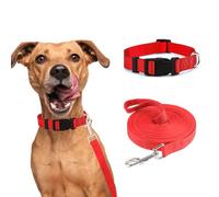 Ffwtpy Collar De Perro Ajustable con Correa De 5 Metros Hebilla De Seguridad Y Material Resistente Collar Básico para Perros De Todos Los Tamaños Ideal para Entrenamiento Y Paseos(Red)