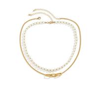 FFWTPY Collar Perlas Elegante Cadena Eslabones Dorada Gargantilla Ajustable Colgante Mujer Joyería Capas Combinación