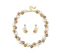 FFWTPY Conjunto Collar Pendientes Perlas Multicolor Elegante Adornos Cristales Brillantes Joyería Femenina