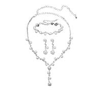 FFWTPY Conjunto de Joyas de Boda de Plata Juego de Collar y Pendientes Pulsera Collares con Colgante de Cristal Conjunto de Joyería de Perlas para Mujeres y Niñas