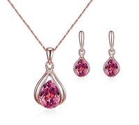 FFWTPY Conjunto De Joyas Para Mujer Con Colgante Y Pendientes De Lágrima Azul Diseño Elegante En Oro Rosa Juego De Collar Y Pendientes Joyería Fina Para Ocasiones Especiales