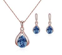 FFWTPY Conjunto De Joyas Para Mujer Con Colgante Y Pendientes De Lágrima Azul Diseño Elegante En Oro Rosa Juego De Collar Y Pendientes Joyería Fina Para Ocasiones Especiales