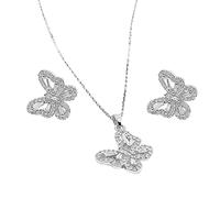 FFWTPY Conjunto de Joyas para Mujer Mariposa Dorada con Cristales Collar y Pendientes Elegantes Ideal para Regalo de Cumpleaños(Plata)