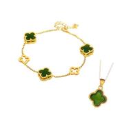 FFWTPY Conjunto Elegante Trébol Collar Pulsera Pendientes Anillo Acero Inoxidable Joyería Mujer Complementos Plateado Brillante