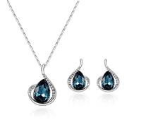 FFWTPY Conjunto Gota Cristal Azul Collar Pendientes Joyería Elegante Mujer Adorno Brillante