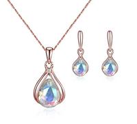 FFWTPY Conjunto Gota Cristal Azul Collar Pendientes Joyería Elegante Mujer Adorno Brillante