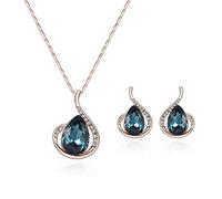 FFWTPY Conjunto Gota Cristal Azul Collar Pendientes Joyería Elegante Mujer Adorno Brillante