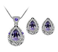 FFWTPY Conjunto Lágrima Cristal Pendientes Collar Mujer Joyería Elegante Adornos Brillantes Plateado Esmeralda