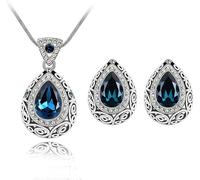 FFWTPY Conjunto Lágrima Cristal Pendientes Collar Mujer Joyería Elegante Adornos Brillantes Plateado Esmeralda