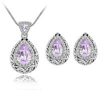 FFWTPY Conjunto Lágrima Cristal Pendientes Collar Mujer Joyería Elegante Adornos Brillantes Plateado Esmeralda