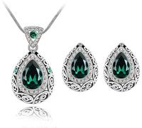 FFWTPY Conjunto Lágrima Cristal Pendientes Collar Mujer Joyería Elegante Adornos Brillantes Plateado Esmeralda