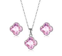 FFWTPY Conjunto Trébol Cristal Rosa Collar Pendientes Joyería Mujer Elegante Brillante Adorno Precioso Complemento