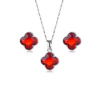 FFWTPY Conjunto Trébol Cristal Rosa Collar Pendientes Joyería Mujer Elegante Brillante Adorno Precioso Complemento