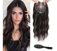 FFWTPY Extensión Cabello Ondulado Topper Pelo Natural Clip Postizo Mujer Volumen Instantáneo Peluca Superior Cabeza Completa