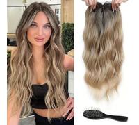 FFWTPY Extensión Cabello Ondulado Topper Pelo Natural Clip Postizo Mujer Volumen Instantáneo Peluca Superior Cabeza Completa