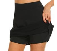 FFWTPY Faldas Mujer Verano Tenis Deportivo 2 en 1 Cintura Elástica con Interior Shorts y Bolsillos Secado Rápido Transpirable para Golf Ciclismo Correr (Negro/L)
