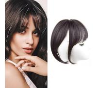 FFWTPY Flequillo Postizo Aire Ligero Estilo Francés Clip Doble Extensión Cabello Sintético Natural Aspecto Realista Acabado Suave (Marrón-negro)