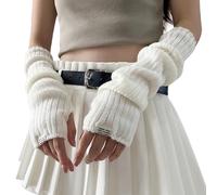 FFWTPY Guantes Dedos Cortados Mujer Guantes De Punto Caliente Guantes Mujer Invierno Guantes Largos Sin Dedos Mangas Para Brazos Guantes Cálidos Para Mujer(Blanco)
