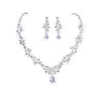 FFWTPY Juego de Joyas de Boda para Novia Conjunto Collar con Colgante y Pendientes de Plata con Diamantes de Imitación Cristal Conjuntos de Joyas para Mujeres y Niñas