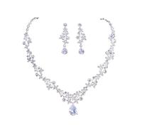 FFWTPY Juego de Joyas de Boda para Novia Conjunto Collar con Colgante y Pendientes de Plata con Diamantes de Imitación Cristal Conjuntos de Joyas para Mujeres y Niñas
