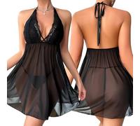 FFWTPY Lingerie Sexy Mujer Eróticos Babydoll Halter Encaje Transparente Lenceria Hot Picardias Camisón Ropa Interior Body Conjunto Elegante Sensual Atractivo