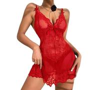 FFWTPY Lingerie Sexy Mujer Eróticos Body Encaje Transparente Lenceria Hot Babydoll Conjunto Picardias Camisón Tirantes Flor Decorativa Ropa Interior Noche