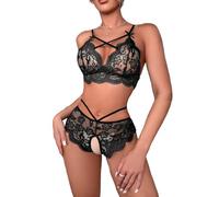 FFWTPY Lingerie Sexy Mujer Eróticos Conjunto Encaje Floral Tirantes Cruzados Lenceria Hot Transparente Picardias Ropa Interior Body Camisones Sexys
