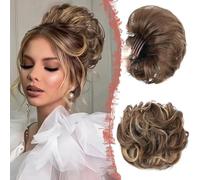 FFWTPY Moño Postizo Rizado Messy Bun Extensión Cabello Sintético Peinado Recogido Elegante Coleta Alta Voluminosa (Castaño Claro)