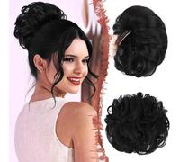 FFWTPY Moño Postizo Rizado Messy Bun Extensión Cabello Sintético Peinado Recogido Elegante Coleta Alta Voluminosa (Negro)