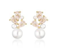 FFWTPY Pendientes Elegantes Lágrima Cristal Zirconia Perlas Simuladas Joyería Mujer Brillantes Accesorios Boda