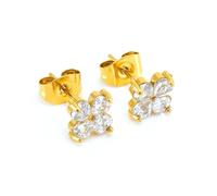 FFWTPY Pendientes Trébol Cristal Oro 18k Joyería Elegante Mujer Aretes Pequeños Brillantes Chapado