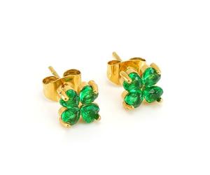 FFWTPY Pendientes Trébol Cristal Oro 18k Joyería Elegante Mujer Aretes Pequeños Brillantes Chapado