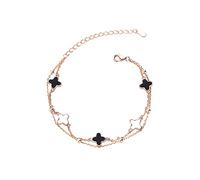 FFWTPY Pulsera 4 Hoja Trébol para Mujer Pulseras Plata de Ley 925 de Acero Inoxidable Chapado en Oro Rosa Joyería de Moda para Niñas, Regalos de Cumpleaños San Valentin (Oro negro)