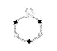 FFWTPY Pulsera 4 Hoja Trébol para Mujer Pulseras Plata de Ley 925 de Acero Inoxidable Chapado en Oro Rosa Joyería de Moda para Niñas, Regalos de Cumpleaños San Valentin (Blanco negro)