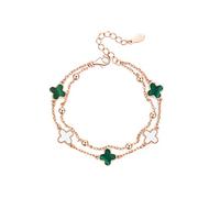FFWTPY Pulsera 4 Hoja Trébol para Mujer Pulseras Plata de Ley 925 de Acero Inoxidable Chapado en Oro Rosa Joyería de Moda para Niñas, Regalos de Cumpleaños San Valentin (Verde dorado)