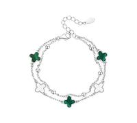 FFWTPY Pulsera 4 Hoja Trébol para Mujer Pulseras Plata de Ley 925 de Acero Inoxidable Chapado en Oro Rosa Joyería de Moda para Niñas, Regalos de Cumpleaños San Valentin (Blanco verde)