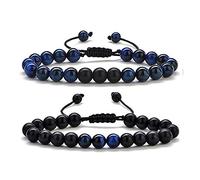FFWTPY Pulsera Ajustable Piedra Natural Ojo Tigre Azul Negro Trenzada Cuentas Redondas Hombre Mujer Elegante