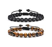 FFWTPY Pulsera Ajustable Piedra Natural Ojo Tigre Azul Negro Trenzada Cuentas Redondas Hombre Mujer Elegante