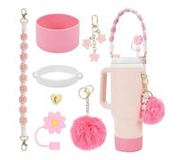 Ffwtpy Set De Pajitas Reutilizables Con Accesorios Elegantes Incluye Pajitas De Silicona Y Acero Inoxidable Cepillo De Limpieza Funda Portátil Y Adornos De Flores Para Botellas Y Vasos(Rosa)
