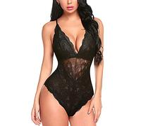 FFWTPY Sexy Body Lenceria para mujer Encaje Lenceria Bodysuit Talla Grande Transparente Camison Ropa Interior Sexy de Cuello en V Erótica Abierta Ropa de Dormir Halter