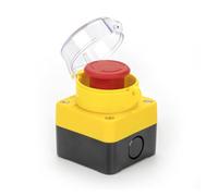 FFYTRGQWU Interruptor pulsador de parada de emergencia con cabezal de hongo rojo, 10 A, for ascensores, con enclavamiento y bloqueo automático con cubierta protectora.